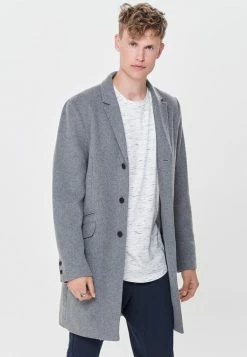 Only & Sons Herren Klassischer Mantel | Medium Grey Melange | Wollmantel für Herren