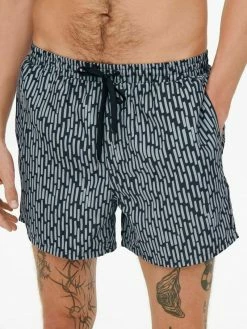 Only & Sons Herren GEMUSTERTE Badeshorts - Dark Navy - Leichte Badehose mit Muster