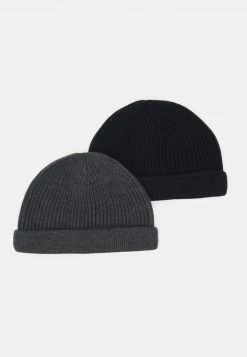 Only & Sons Unisex ONSSHORT BEANIE 2 PACK - Mütze - Black/Dark Grey Melange