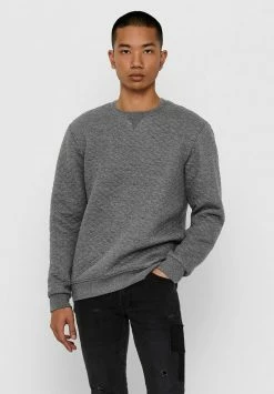 Only & Sons Herren Strickpullover - Medium Grey Melange | Bequemer Männerpullover aus Strickware