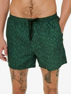 Only & Sons Herren gemusterte Badeshorts - Dark Green | Leichte & Stylische Badehose