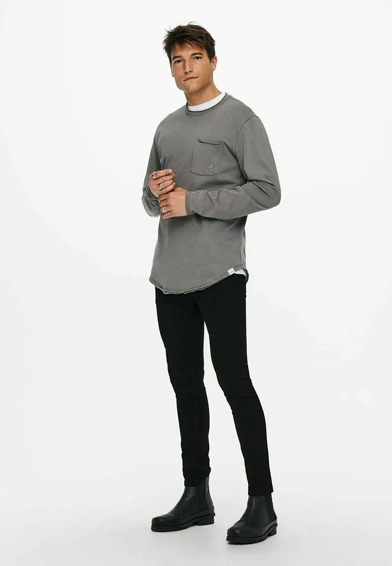 Only & Sons Herren Langarmshirt - Medium Grey Melange | Bequemes Basic-Shirt für jeden Anlass 2 Only & Sons Herren Langarmshirt - Medium Grey Melange | Bequemes Basic-Shirt für jeden Anlass – Bild 2