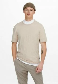Only & Sons Herren T-Shirt Basic - Silver Lining Beige | Bequemes Basic-Shirt für Herren