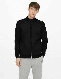 Only & Sons Herren Strickjacke mit Reißverschluss - Schwarz