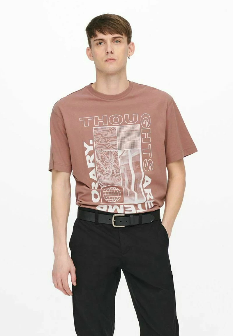 Only & Sons Herren T-Shirt Print - Burlwood - Modisches Baumwollshirt für jeden Anlass 1 Only & Sons Herren T-Shirt Print - Burlwood - Modisches Baumwollshirt für jeden Anlass