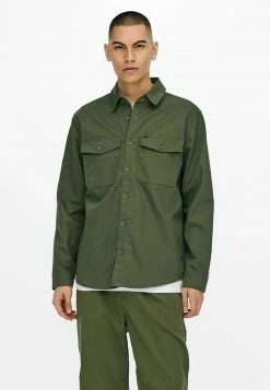 Only & Sons Herren EINFARBIGES CARGO-Hemd - Olive Night | Freizeithemd | Modisches Design