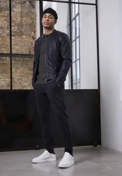 Only & Sons ONSMIKE RACER Lederjacke - Schwarze Kunstlederjacke für Herren