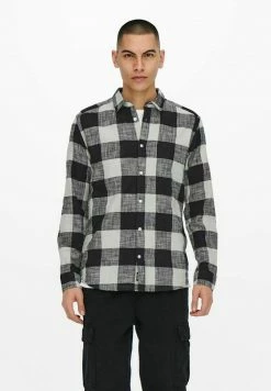Only & Sons Herren ONSARN LS SLUB CHECK SHIRT - Klassisches Hemd in Schwarz