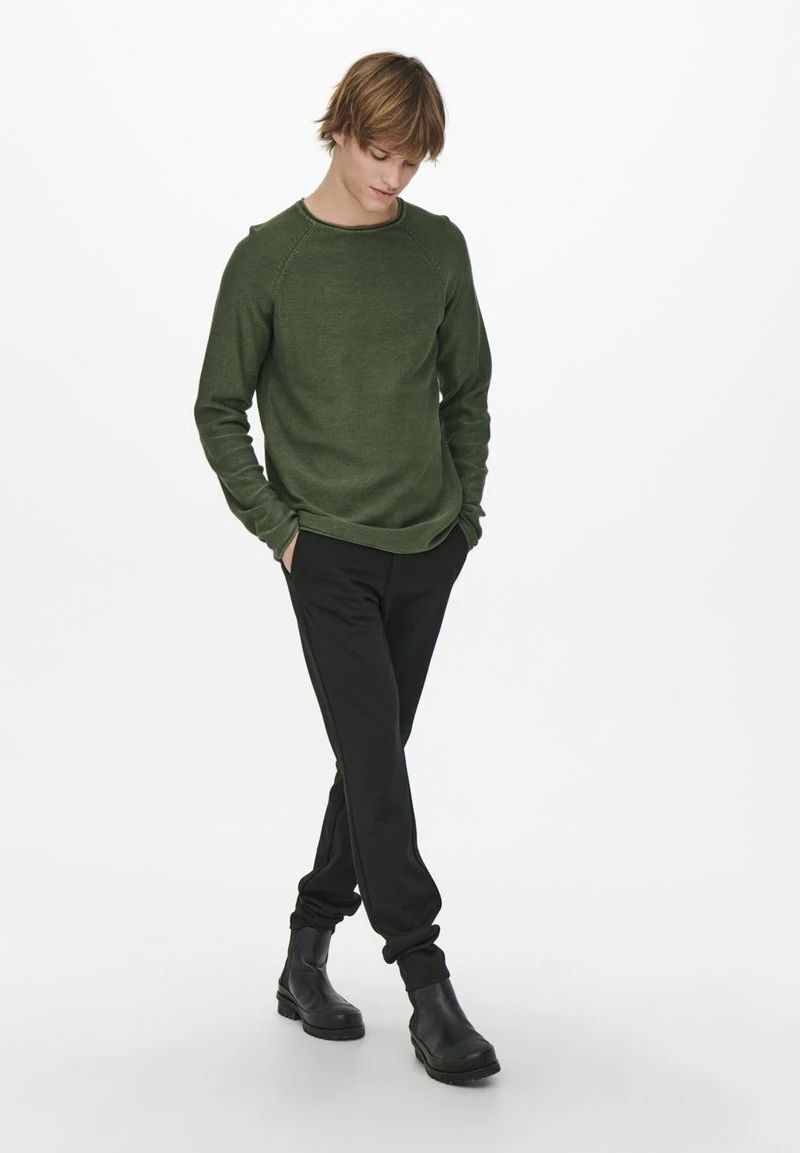 Only & Sons Herren ONSDEXTOR WASH RAGLAN Strickpullover - Olive Night - Modische Herrenpullover 2 Only & Sons Herren ONSDEXTOR WASH RAGLAN Strickpullover - Olive Night - Modische Herrenpullover – Bild 2