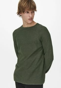 Only & Sons Herren ONSDEXTOR WASH RAGLAN Strickpullover - Olive Night - Modische Herrenpullover