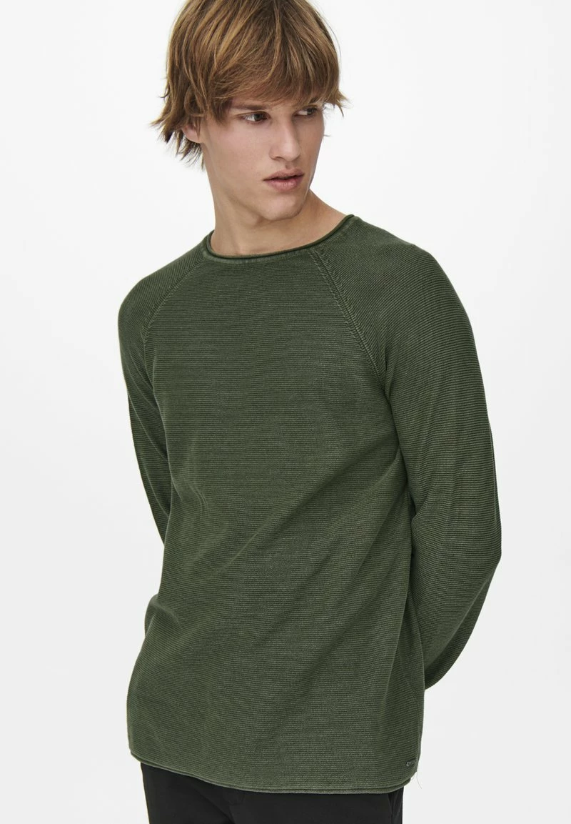 Only & Sons Herren ONSDEXTOR WASH RAGLAN Strickpullover - Olive Night - Modische Herrenpullover 1 Only & Sons Herren ONSDEXTOR WASH RAGLAN Strickpullover - Olive Night - Modische Herrenpullover