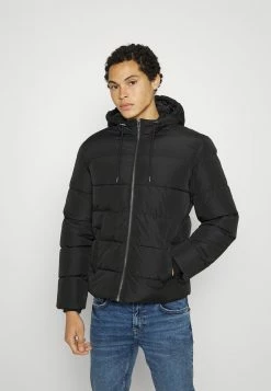 Only & Sons Herren ONSMELVIN QUILTED HOOD JACKET - Winterjacke in Schwarz/Phantom/Griffin