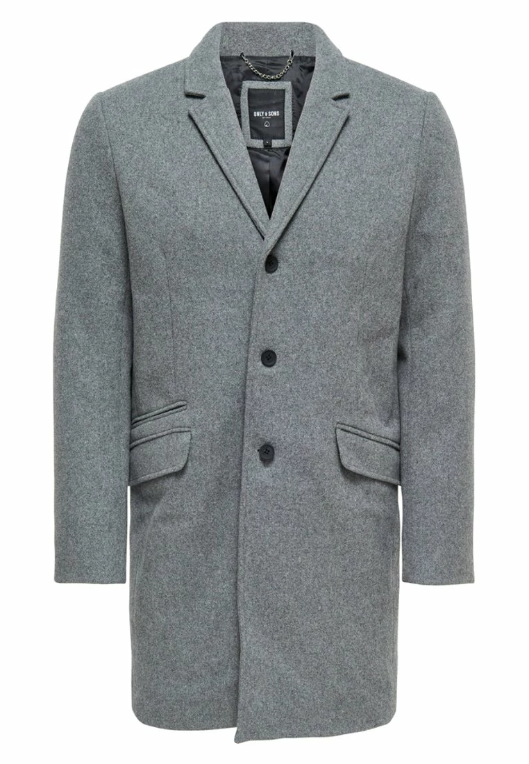 Only & Sons Herren Klassischer Mantel | Medium Grey Melange | Wollmantel für Herren 5 Only & Sons Herren Klassischer Mantel | Medium Grey Melange | Wollmantel für Herren – Bild 5