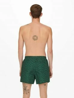 Only & Sons Herren gemusterte Badeshorts - Dark Green | Leichte & Stylische Badehose -Only & Sons Geschäft 9c7bb6e03e834f8c9ee4382e08f1a4bf