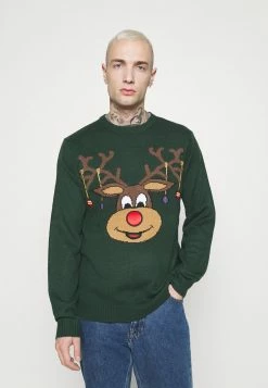 Only & Sons Herren ONSXMAS FUNNY FRONT BADGE - Strickpullover - Pine Grove - Gemütlicher Weihnachtspullover
