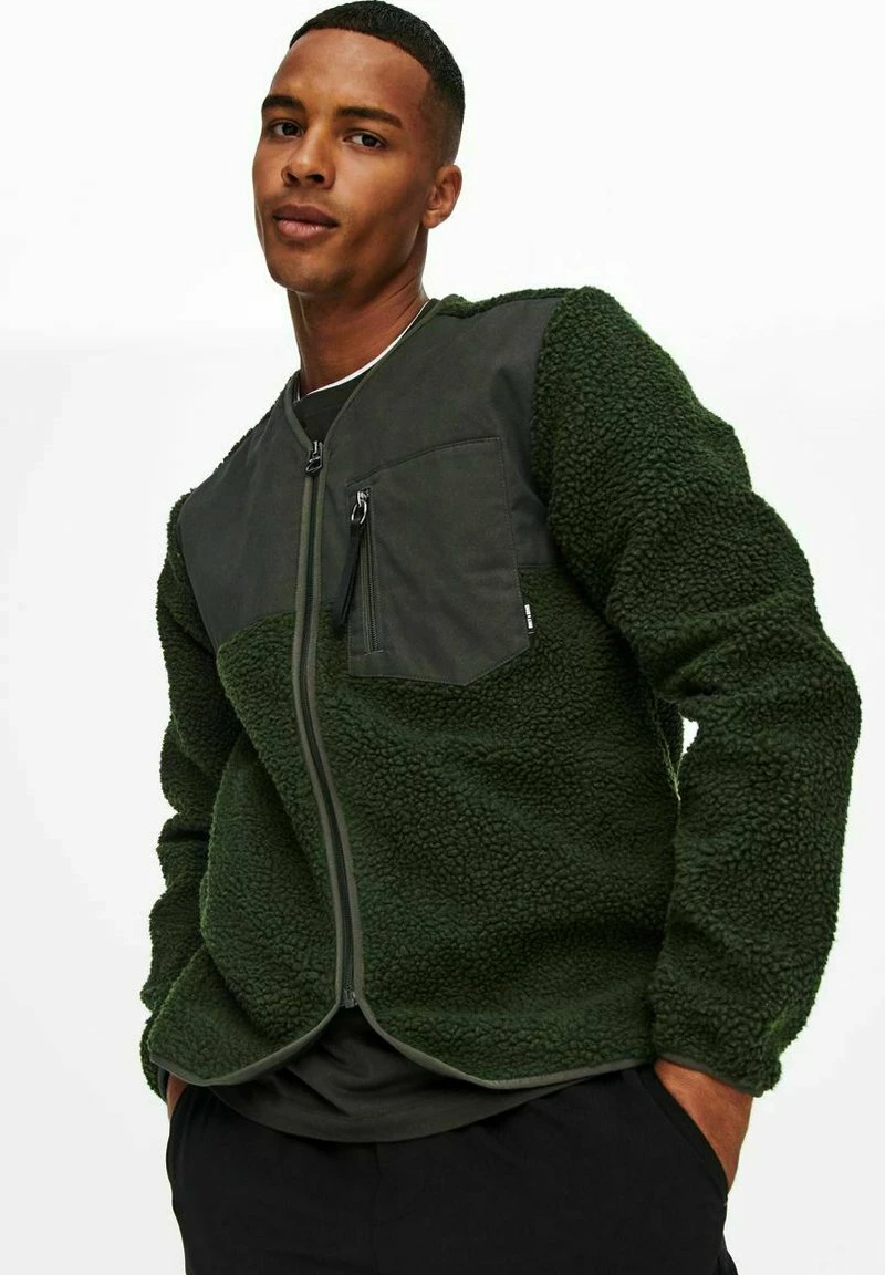 Only & Sons Herren SHERPA Fleecejacke - Olive Night - Warme und stilvolle Fleecejacke 4 Only & Sons Herren SHERPA Fleecejacke - Olive Night - Warme und stilvolle Fleecejacke – Bild 4