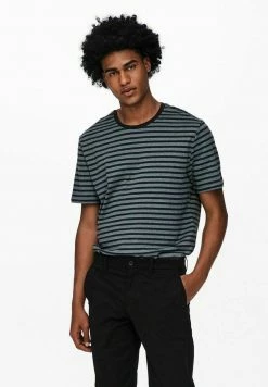Only & Sons Herren GESTREIFT T-Shirt Print - Dark Navy | Modisches Basic für deinen Style