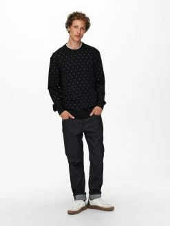 Only & Sons Herren ONSKENNETH LIFE AOP SWEAT NF - Sweatshirt Schwarz - Modernes Design & Komfort -Only & Sons Geschäft b6316836dbf84b82b903db1d67416562