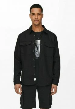 Only & Sons Einfarbiges Cargo-Hemd - Schwarz | Herren