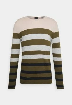 Only & Sons Herren ONSDON STRIPED CREW NECK Strickpullover - Light Grey Melange | Modischer Herrenpullover