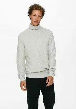 Only & Sons Herren Strickpullover - Light Grey Melange | Stilvoller Pullover für Herren