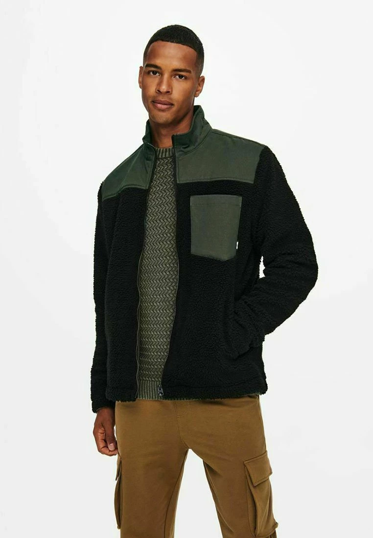 Only & Sons Herren SHERPA Fleecejacke - Schwarz | Warm & Stylisch 1 Only & Sons Herren SHERPA Fleecejacke - Schwarz | Warm & Stylisch